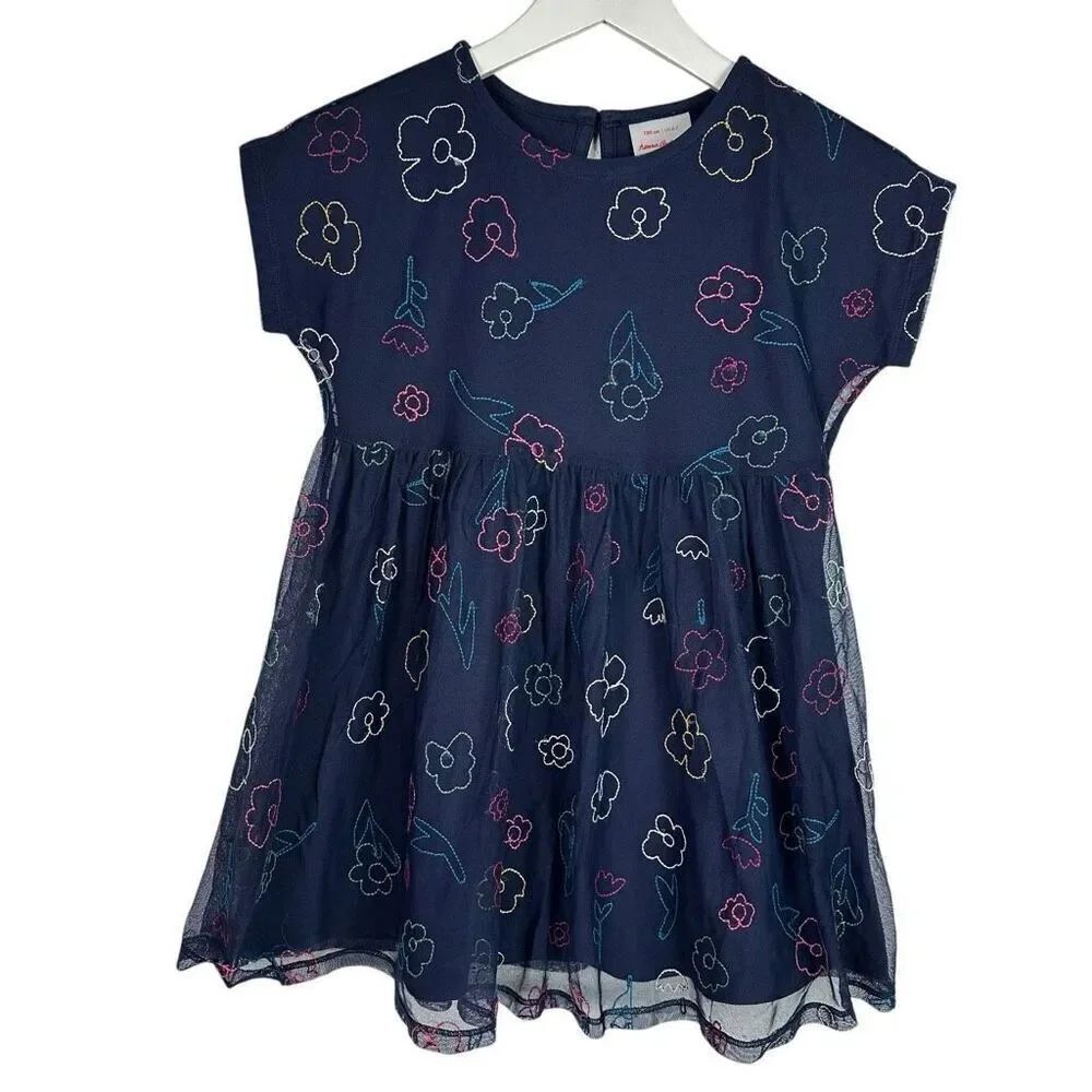 Hanna Andersson Navy Soft Tulle Dress 120 / 6-7 Floral